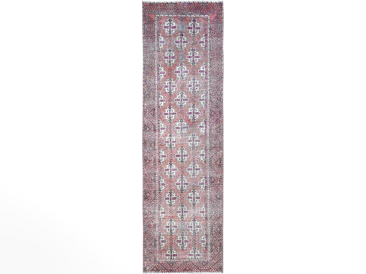 3'2" x 10'9" Vintage Hand Knotted Pink Wool Runner Oriental Rug - MOA10286007