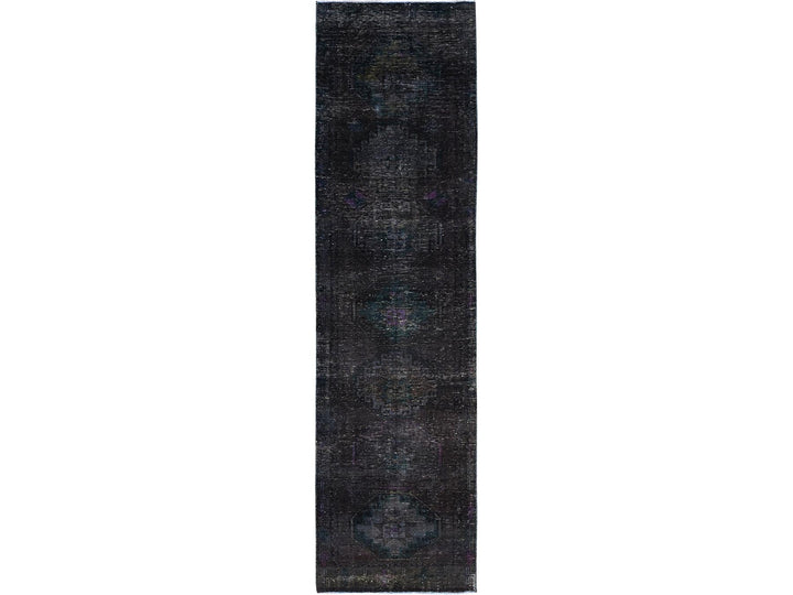 3'2" x 11'11" Vintage Hand Knotted Overdyed Wool Runner Oriental Rug - MOA10286016