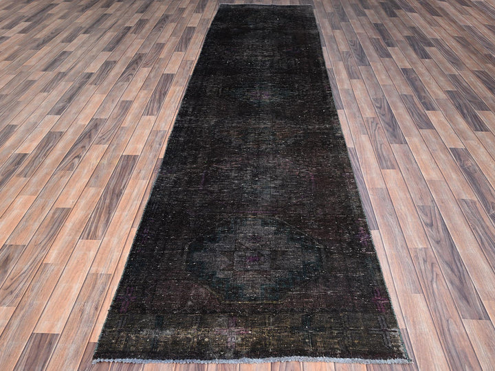 3'2" x 11'11" Vintage Hand Knotted Overdyed Wool Runner Oriental Rug - MOA10286016