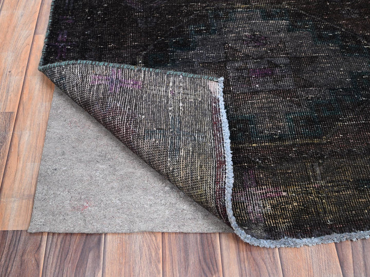 3'2" x 11'11" Vintage Hand Knotted Overdyed Wool Runner Oriental Rug - MOA10286016