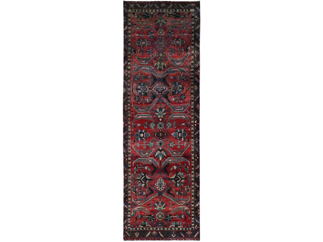 3'4" x 10'5" Vintage Hand Knotted Red Wool Runner Oriental Rug - MOA10286024