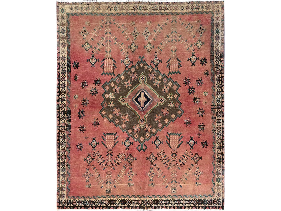 4'10" x 5'10" Vintage Hand Knotted Pink Wool Rectangle Oriental Rug - MOA10286052