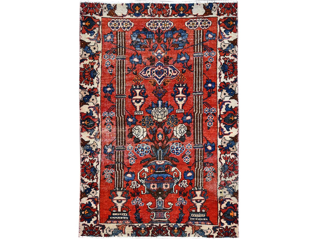 3'11" x 5'10" New Hand Knotted Red Wool Rectangle Oriental Rug - MOA10286054