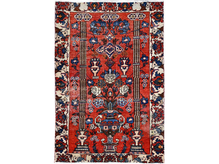 3'11" x 5'10" New Hand Knotted Red Wool Rectangle Oriental Rug - MOA10286054