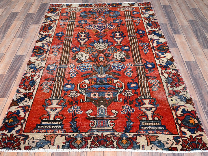 3'11" x 5'10" New Hand Knotted Red Wool Rectangle Oriental Rug - MOA10286054