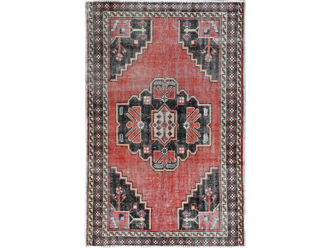 3'10" x 5'11" New Hand Knotted Red Wool Rectangle Oriental Rug - MOA10286055