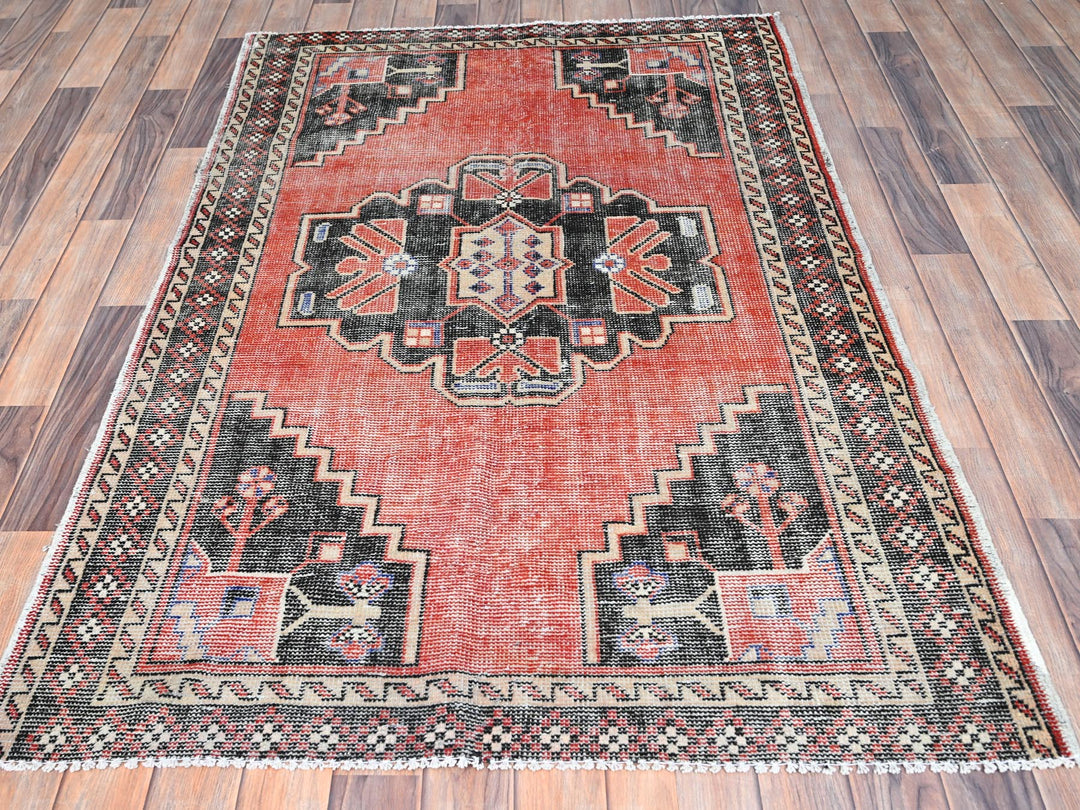 3'10" x 5'11" New Hand Knotted Red Wool Rectangle Oriental Rug - MOA10286055