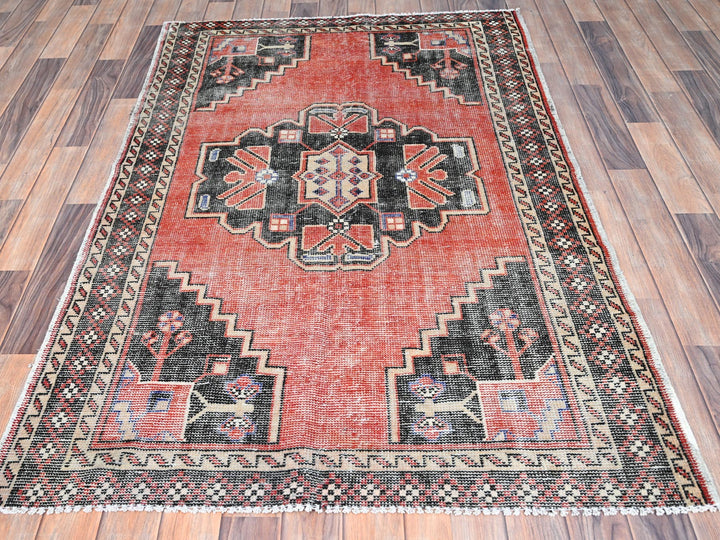 3'10" x 5'11" New Hand Knotted Red Wool Rectangle Oriental Rug - MOA10286055