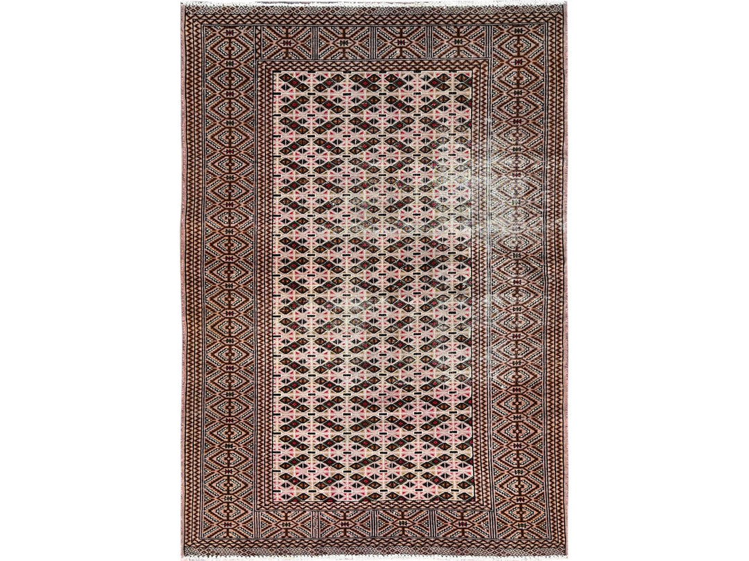 4'4" x 6'1" Vintage Hand Knotted Pink Wool Rectangle Oriental Rug - MOA10286057