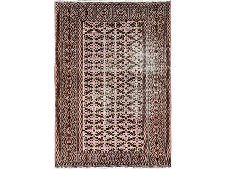 4'4" x 6'1" Vintage Hand Knotted Pink Wool Rectangle Oriental Rug - MOA10286057