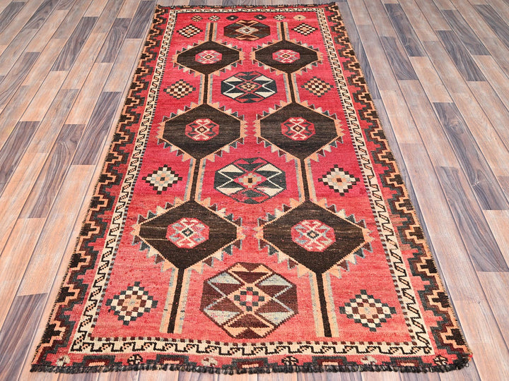 3'5" x 6'10" Vintage Hand Knotted Red Wool Rectangle Oriental Rug - MOA10286062