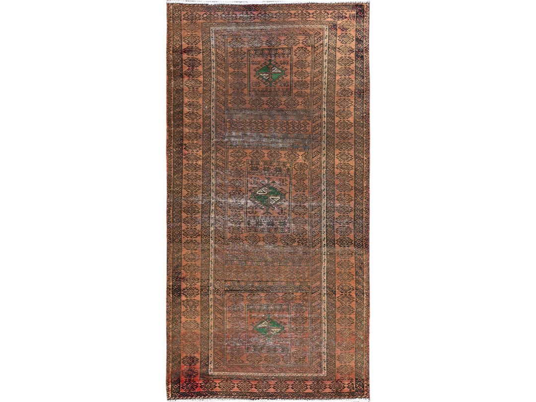 3'0" x 6'7" Vintage Hand Knotted Brown Wool Rectangle Oriental Rug - MOA10286063