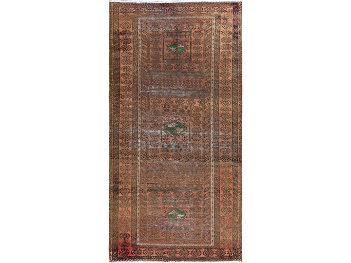 3'0" x 6'7" Vintage Hand Knotted Brown Wool Rectangle Oriental Rug - MOA10286063