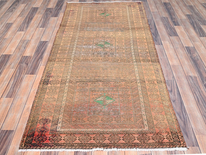3'0" x 6'7" Vintage Hand Knotted Brown Wool Rectangle Oriental Rug - MOA10286063
