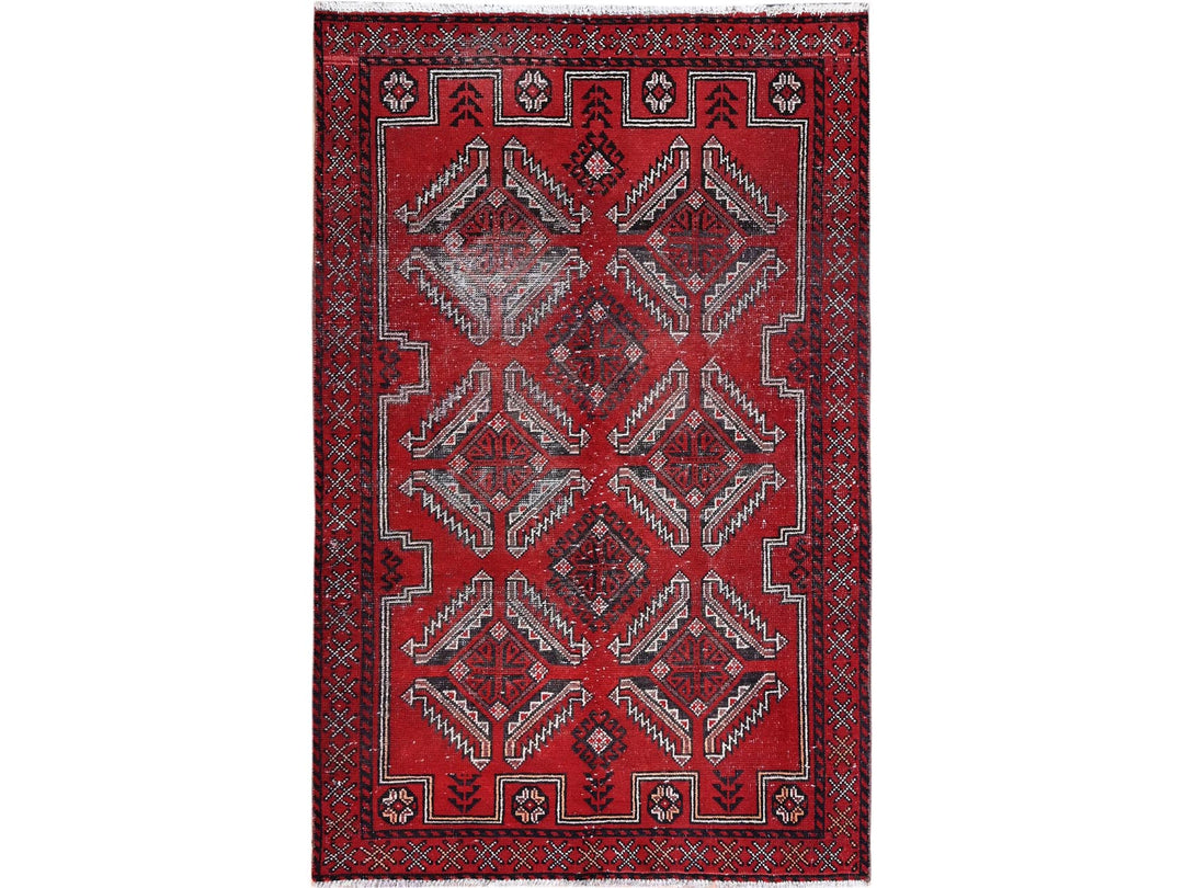 4'0" x 6'5" Vintage Hand Knotted Red Wool Rectangle Oriental Rug - MOA10286068
