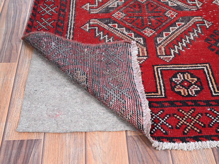 4'0" x 6'5" Vintage Hand Knotted Red Wool Rectangle Oriental Rug - MOA10286068