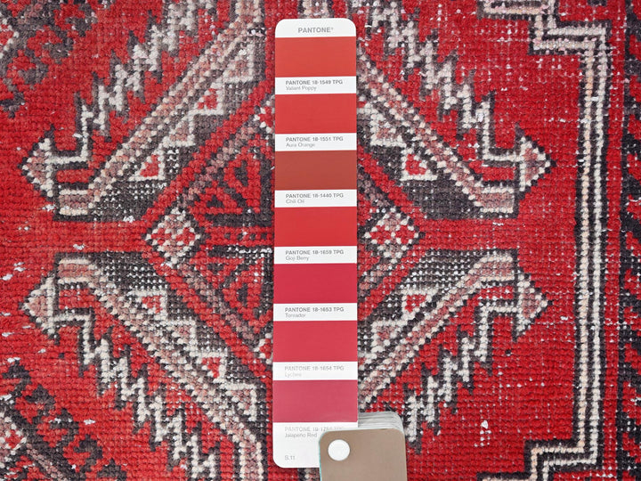 4'0" x 6'5" Vintage Hand Knotted Red Wool Rectangle Oriental Rug - MOA10286068