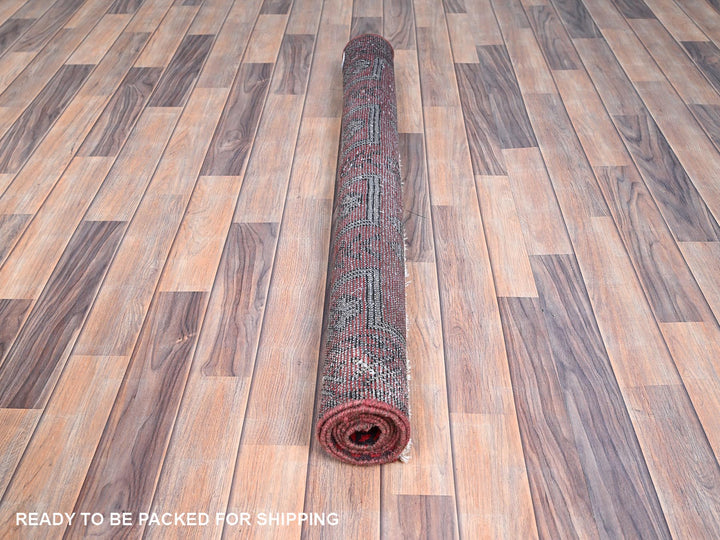 4'0" x 6'5" Vintage Hand Knotted Red Wool Rectangle Oriental Rug - MOA10286068
