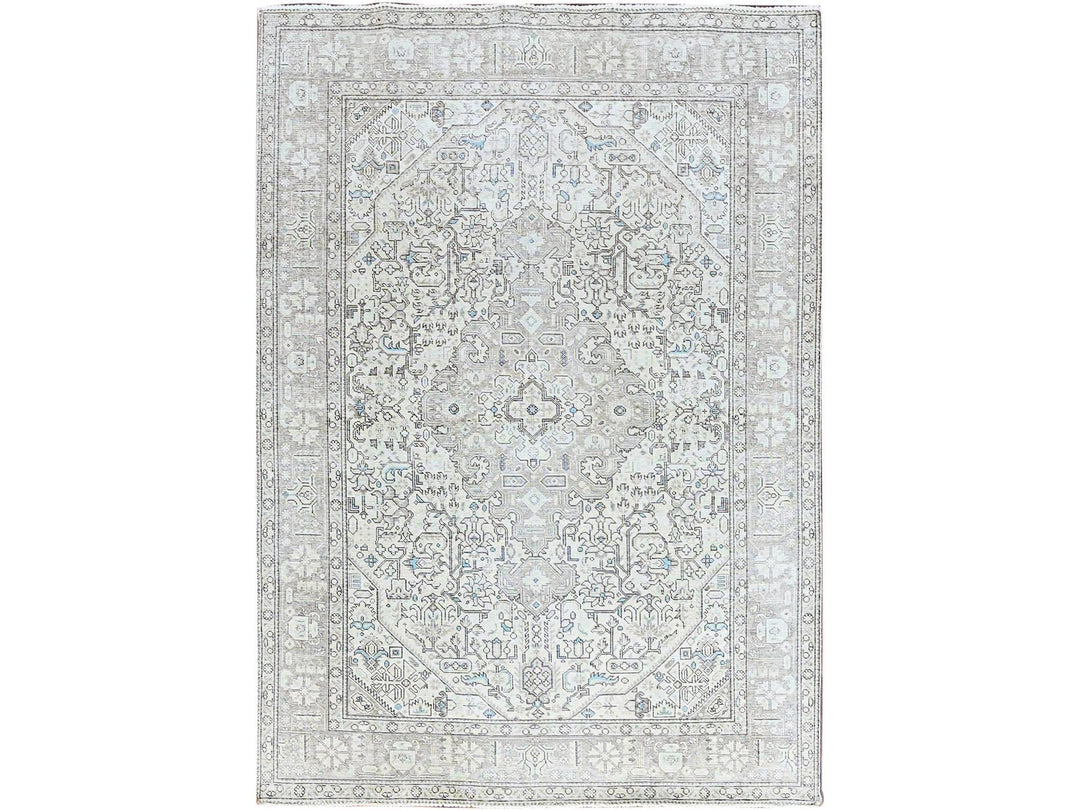 6'5" x 9'1" Vintage Hand Knotted Ivory Wool Rectangle Oriental Rug - MOA10286095