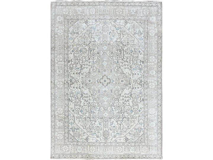 6'5" x 9'1" Vintage Hand Knotted Ivory Wool Rectangle Oriental Rug - MOA10286095