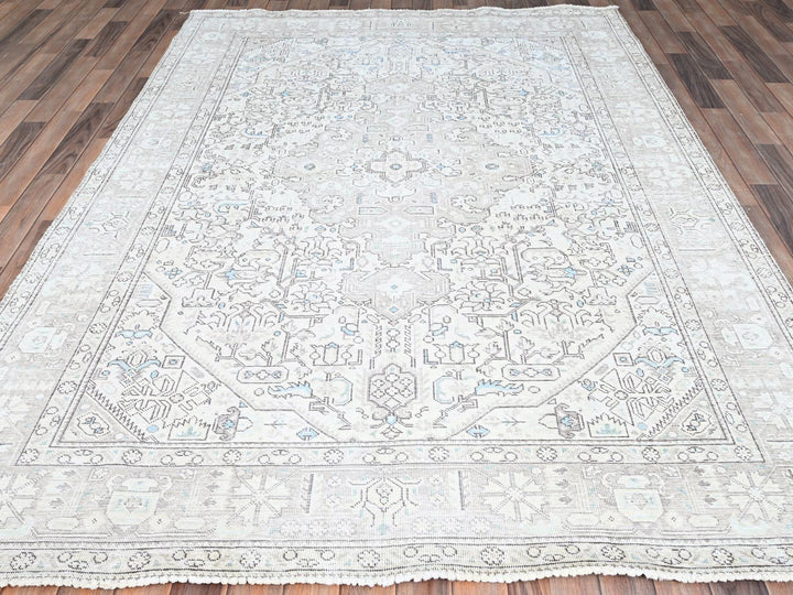 6'5" x 9'1" Vintage Hand Knotted Ivory Wool Rectangle Oriental Rug - MOA10286095