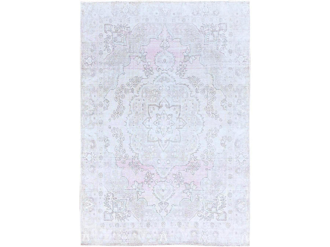 6'2" x 8'8" Vintage Hand Knotted Ivory Wool Rectangle Oriental Rug - MOA10286097