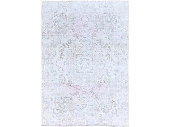 6'2" x 8'8" Vintage Hand Knotted Ivory Wool Rectangle Oriental Rug - MOA10286097