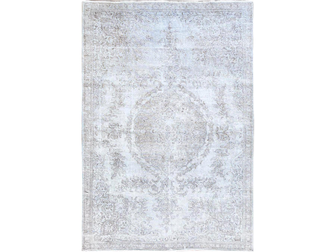 6'3" x 9'6" Vintage Hand Knotted Grey Wool Rectangle Oriental Rug - MOA10286098