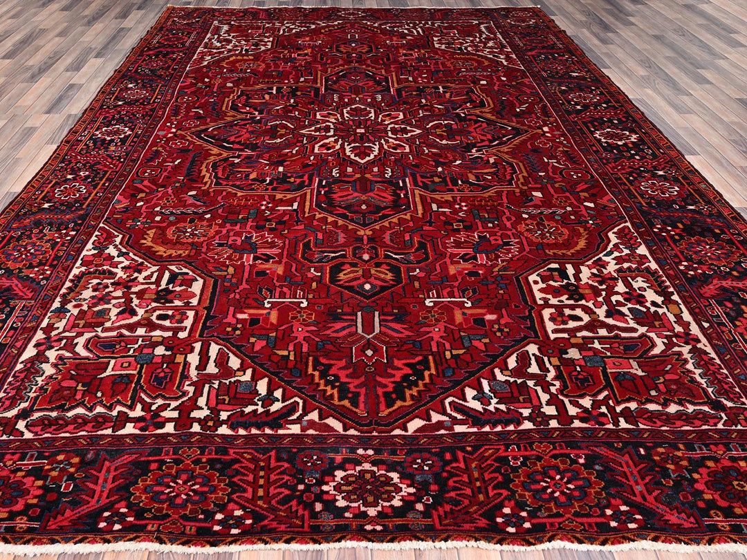 9'7" x 12'6" Vintage Hand Knotted Red Wool Rectangle Oriental Rug - MOA10286143