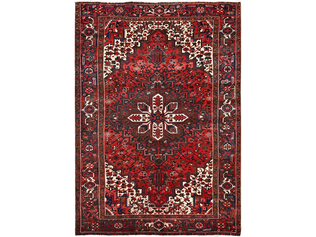 6'8" x 9'5" Vintage Hand Knotted Red Wool Rectangle Oriental Rug - MOA10286153