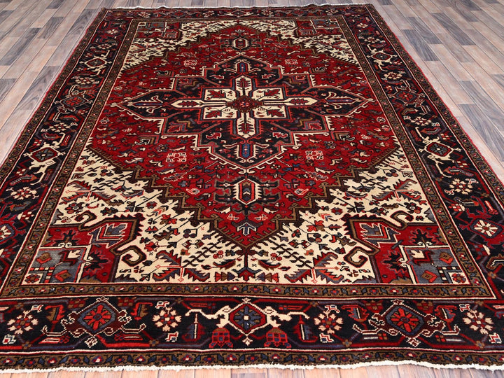 6'8" x 9'5" Vintage Hand Knotted Red Wool Rectangle Oriental Rug - MOA10286153
