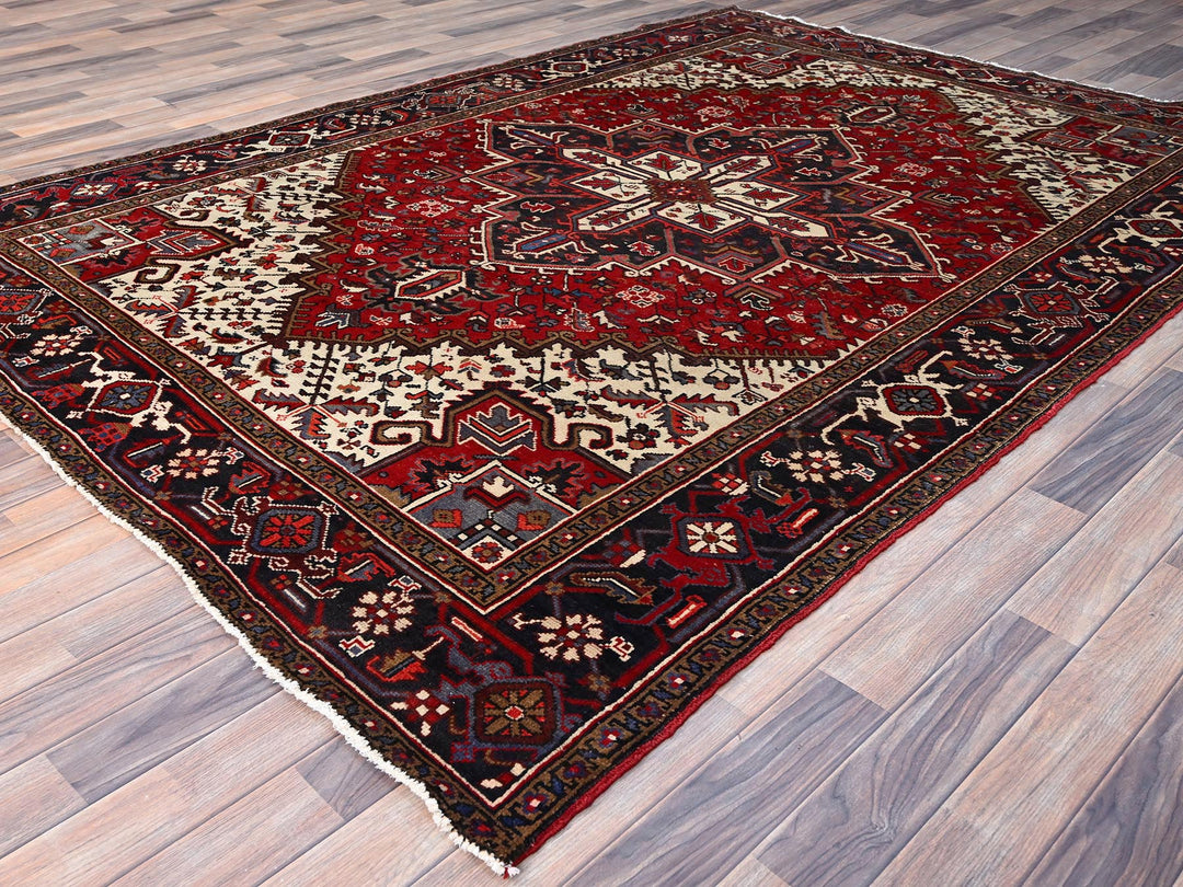 6'8" x 9'5" Vintage Hand Knotted Red Wool Rectangle Oriental Rug - MOA10286153