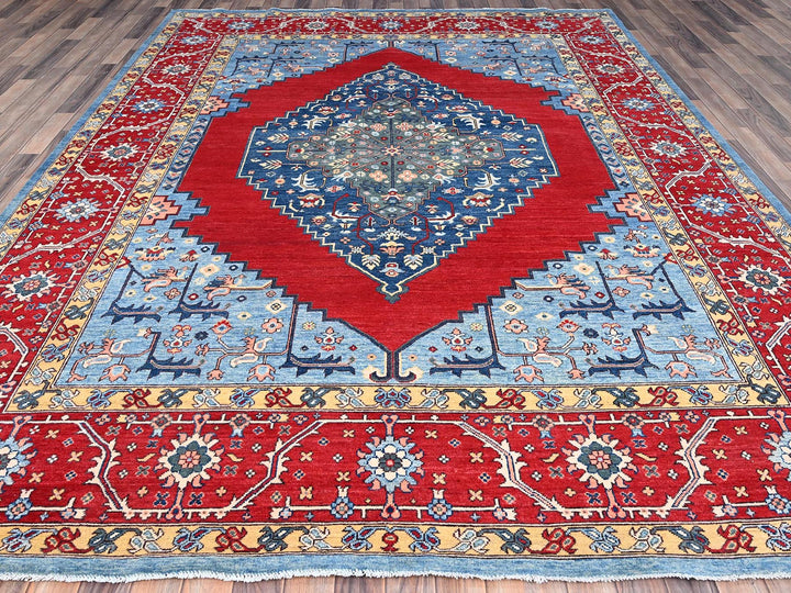 8'10" x 11'11" New Hand Knotted Red Wool Rectangle Oriental Rug - MOA10286157