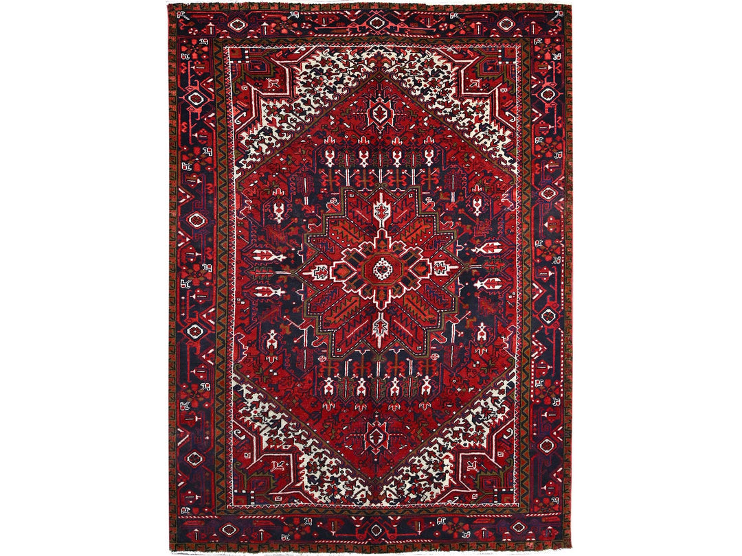 7'1" x 9'6" Vintage Hand Knotted Red Wool Rectangle Oriental Rug - MOA10286174