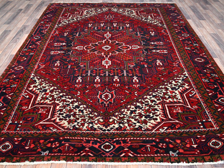 7'1" x 9'6" Vintage Hand Knotted Red Wool Rectangle Oriental Rug - MOA10286174