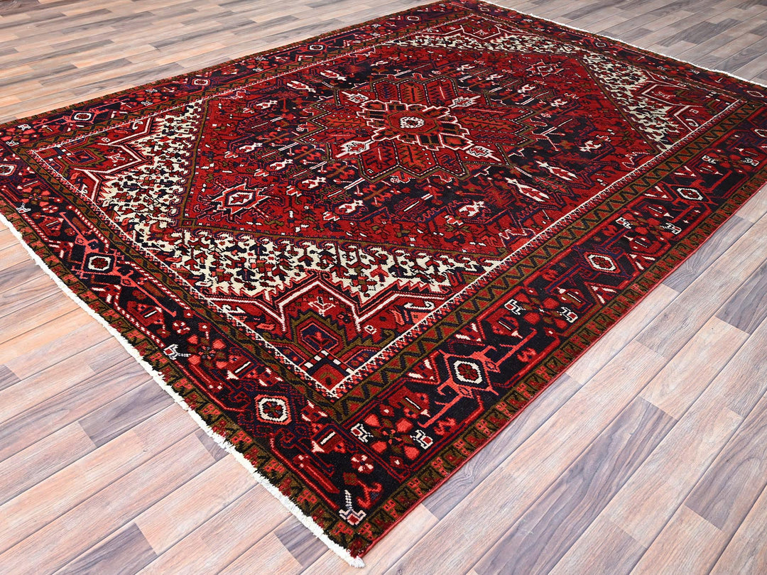 7'1" x 9'6" Vintage Hand Knotted Red Wool Rectangle Oriental Rug - MOA10286174