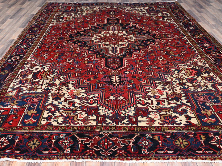 8'11" x 11'3" Vintage Hand Knotted Red Wool Rectangle Oriental Rug - MOA10286177