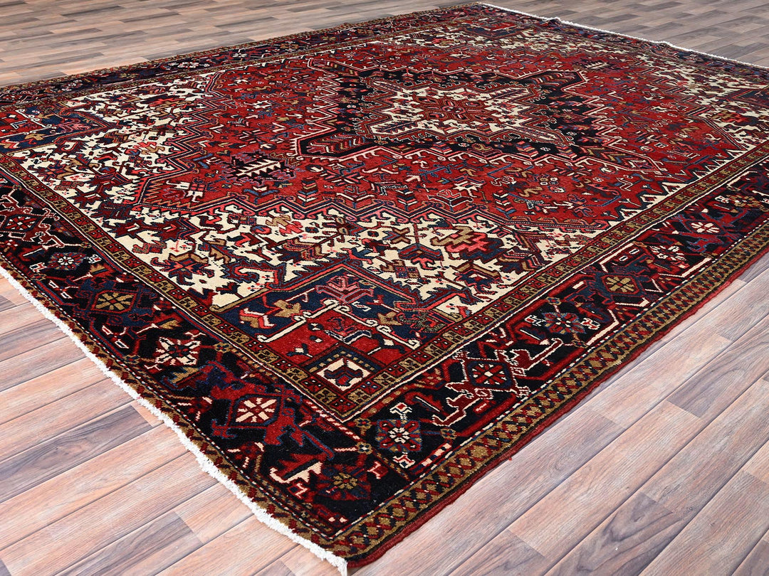 8'11" x 11'3" Vintage Hand Knotted Red Wool Rectangle Oriental Rug - MOA10286177