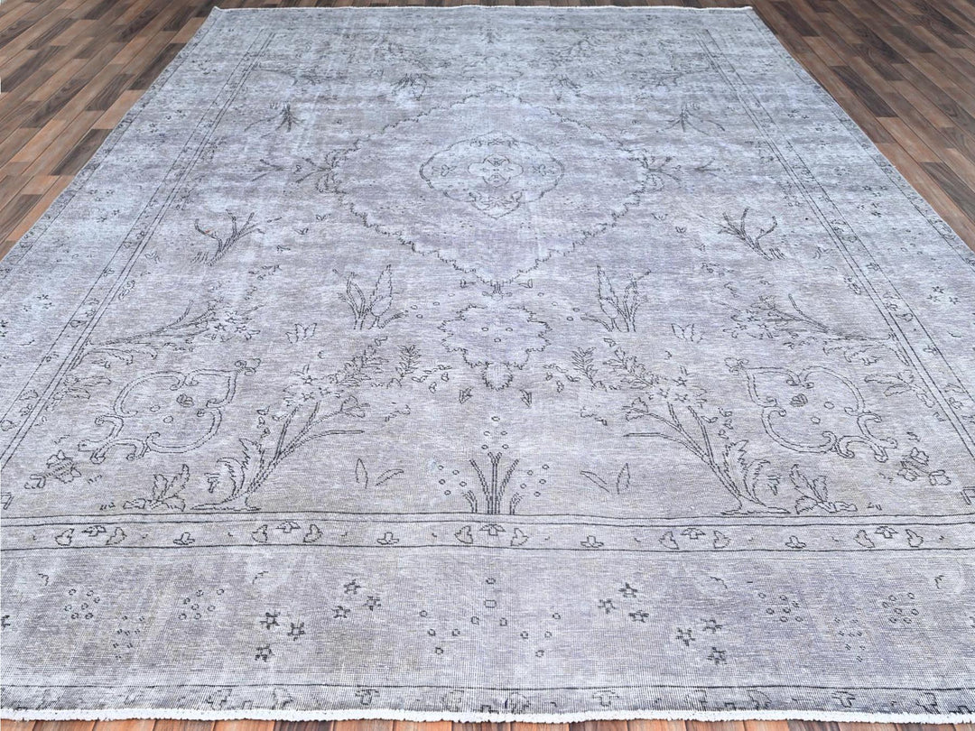 9'6" x 12'4" Vintage Hand Knotted Grey Wool Rectangle Oriental Rug - MOA10286193