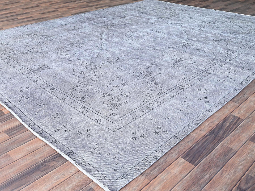 9'6" x 12'4" Vintage Hand Knotted Grey Wool Rectangle Oriental Rug - MOA10286193