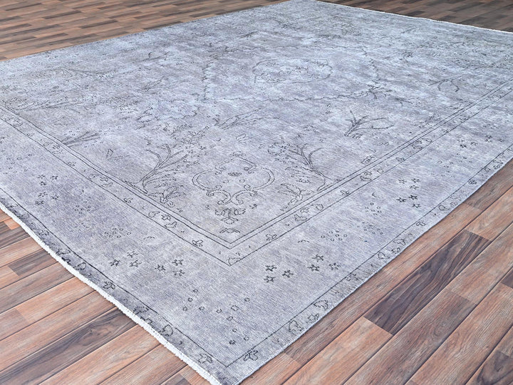 9'6" x 12'4" Vintage Hand Knotted Grey Wool Rectangle Oriental Rug - MOA10286193