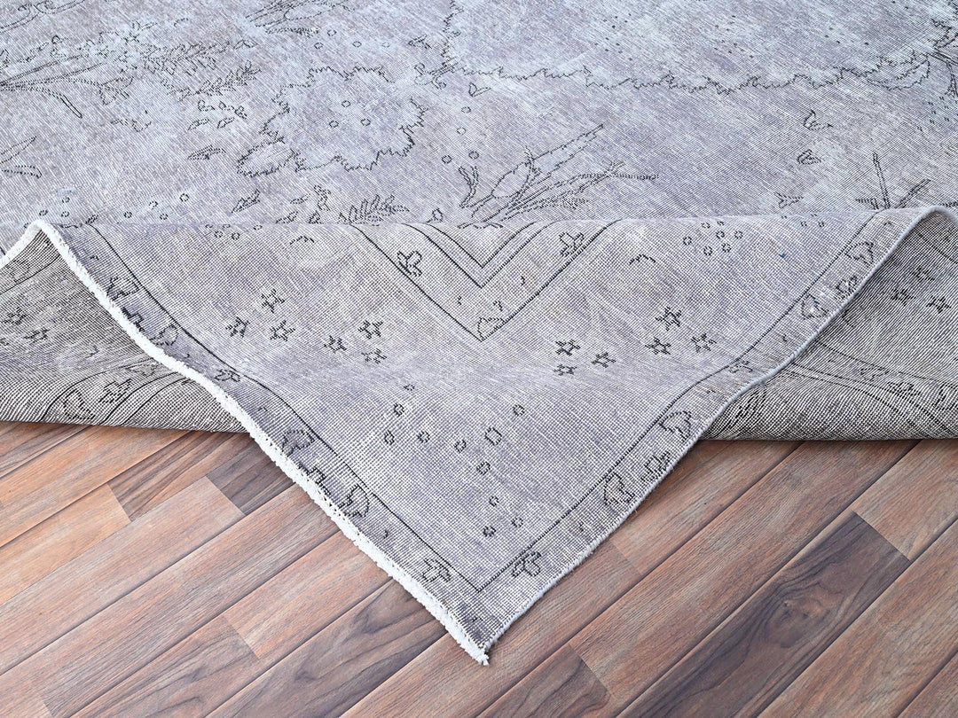 9'6" x 12'4" Vintage Hand Knotted Grey Wool Rectangle Oriental Rug - MOA10286193