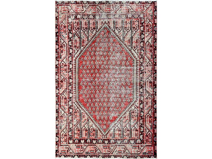 3'10" x 6'1" Vintage Hand Knotted Red Wool Rectangle Oriental Rug - MOA102861
