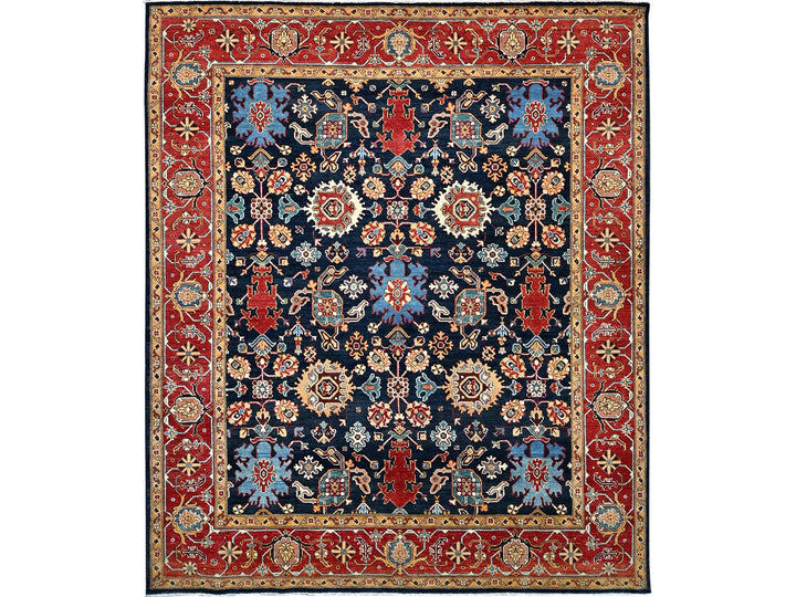 8'2" x 9'7" New Hand Knotted Blue Wool Rectangle Oriental Rug - MOA10286200