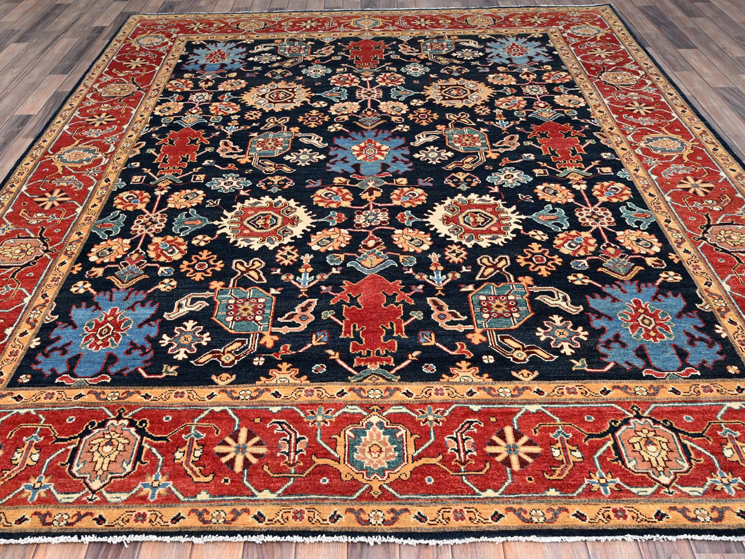 8'2" x 9'7" New Hand Knotted Blue Wool Rectangle Oriental Rug - MOA10286200