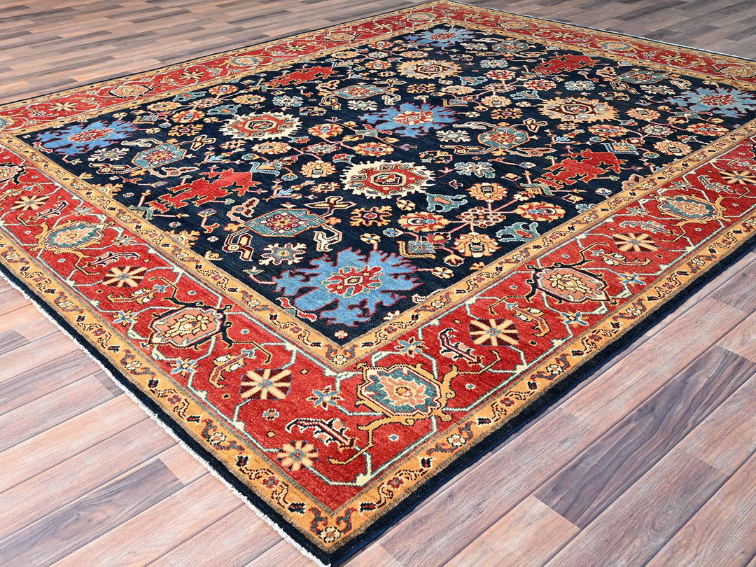 8'2" x 9'7" New Hand Knotted Blue Wool Rectangle Oriental Rug - MOA10286200