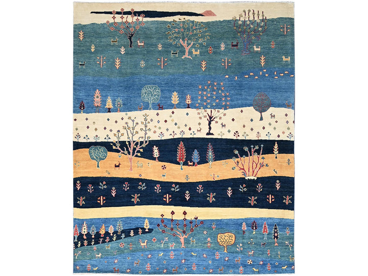 8'0" x 9'7" New Hand Knotted Blue Wool Rectangle Oriental Rug - MOA10286214