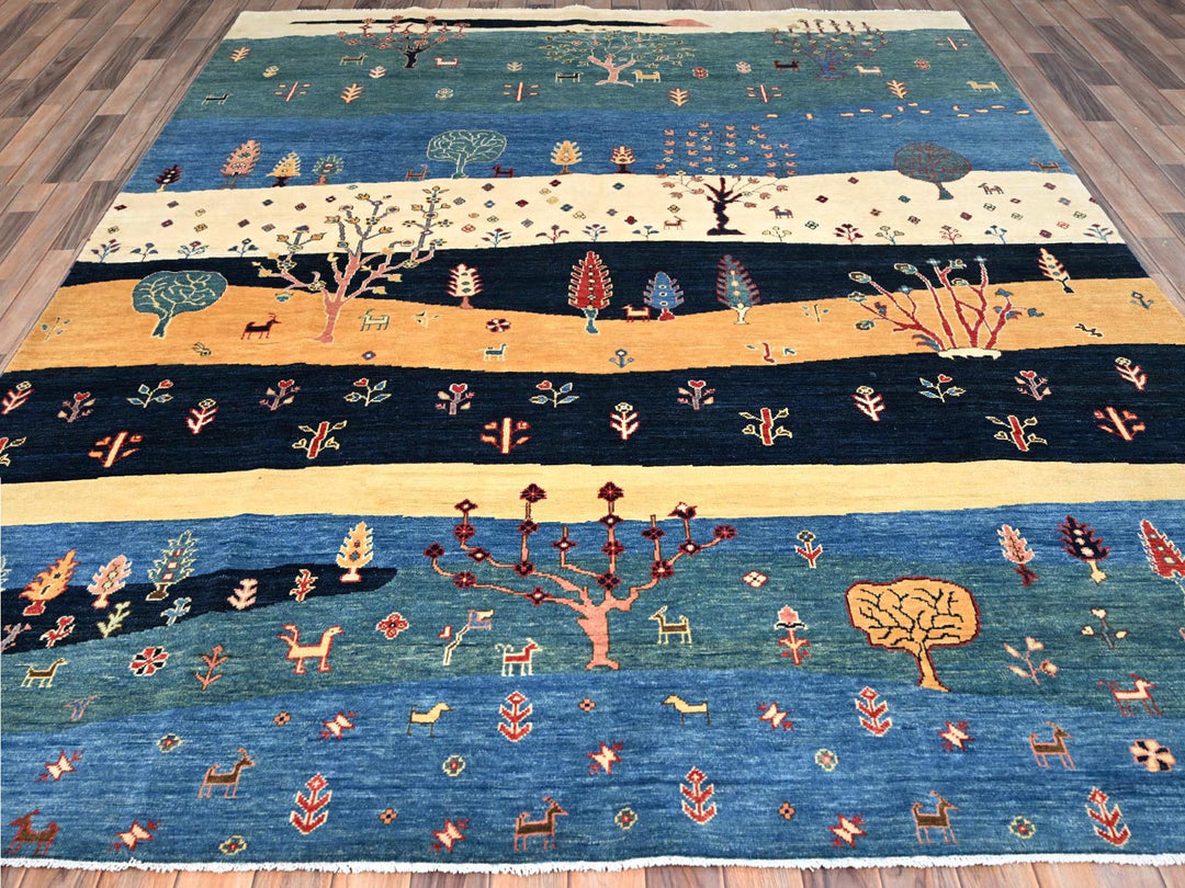 8'0" x 9'7" New Hand Knotted Blue Wool Rectangle Oriental Rug - MOA10286214