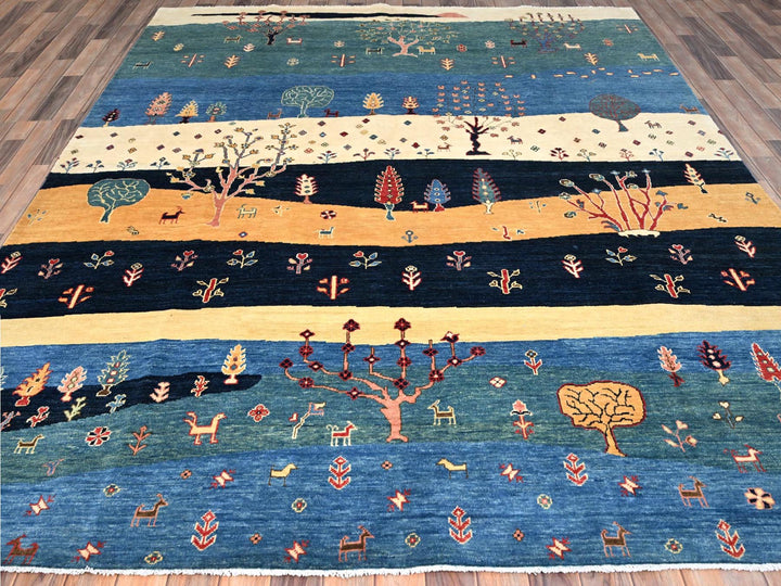 8'0" x 9'7" New Hand Knotted Blue Wool Rectangle Oriental Rug - MOA10286214