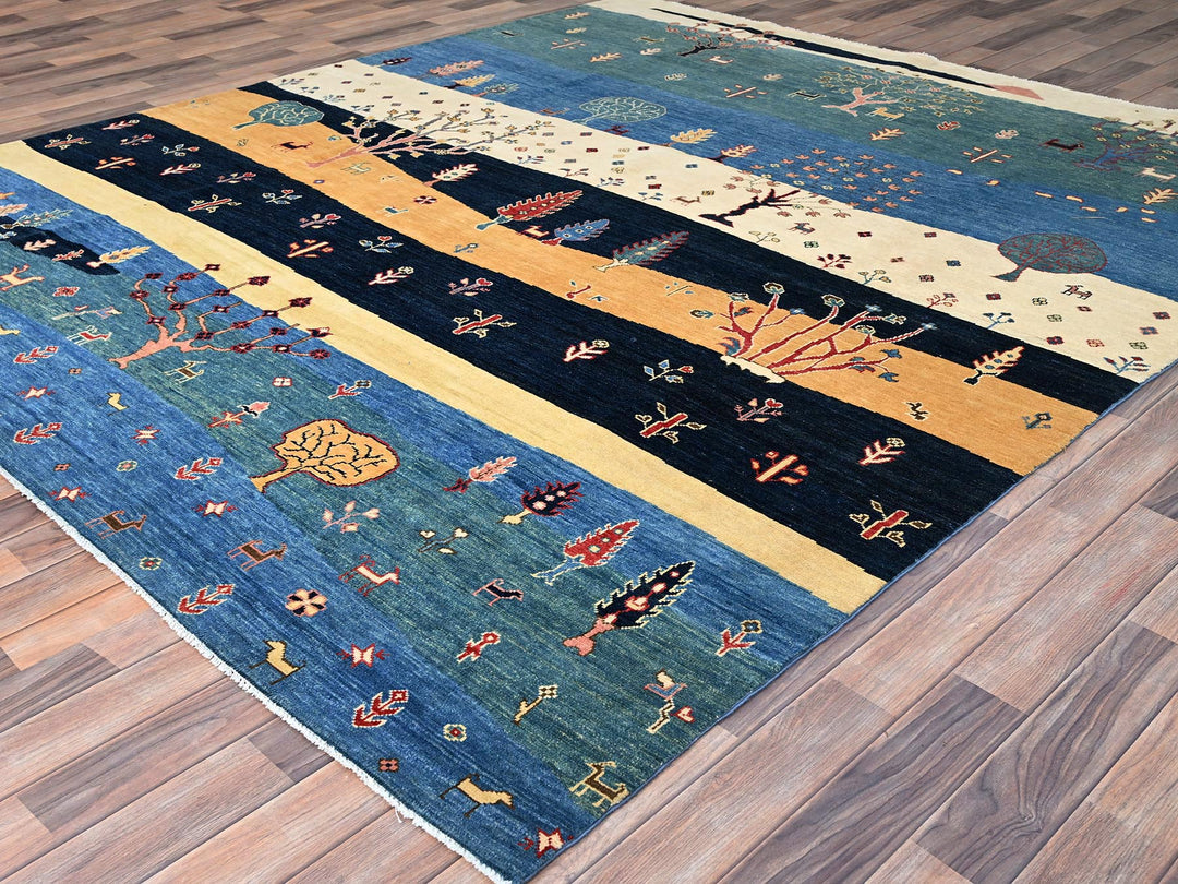 8'0" x 9'7" New Hand Knotted Blue Wool Rectangle Oriental Rug - MOA10286214